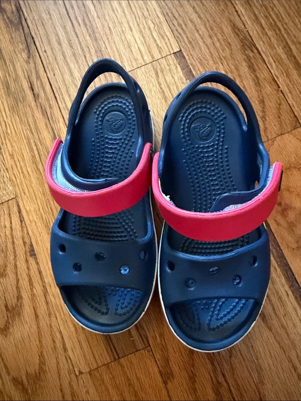 CROCS Kids Navy and Pink Hook-and-Loop Sandal - Picture 2 of 9